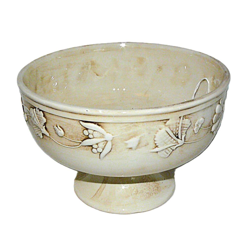 Vintage Italian Ceramic Pedestal Bowl Embossed Floral Design Made In Italy by CB